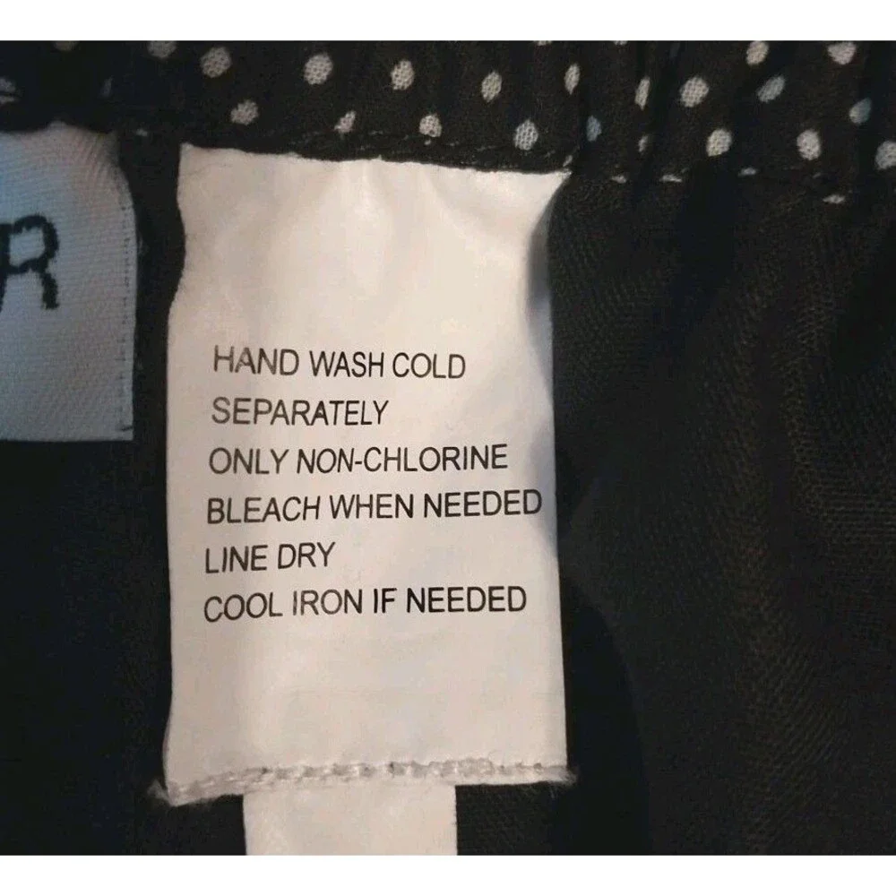 Sag Harbor 3X Black Polka Dot Cotton Midi Skirt Elastic Waist Floral Hem Boho